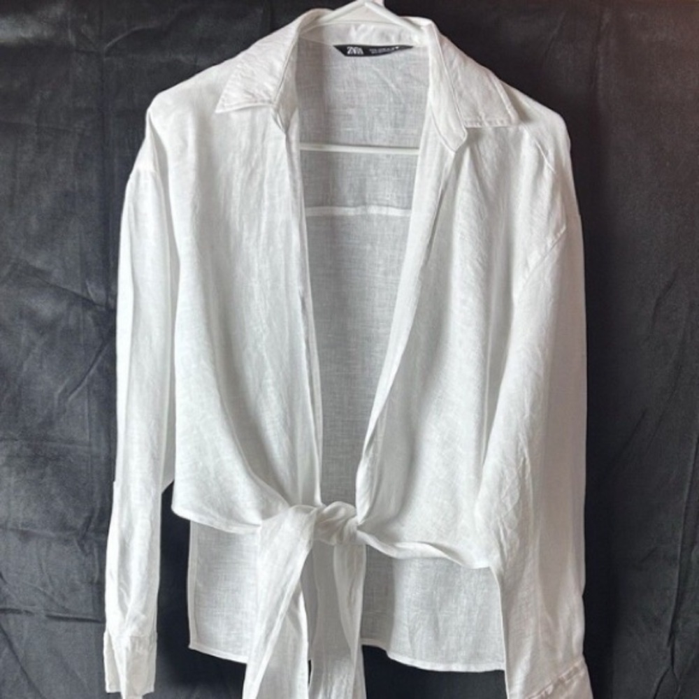 Zara White Tie Front Blouse